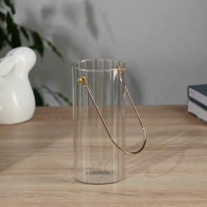Ваза "Трубка 100 грани" (стекло), D12xH25 см, с ручкой Прозрачный (H-25, D-10, Прозрачный)