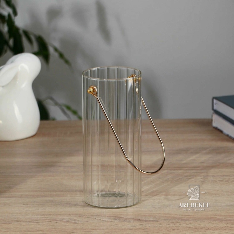 Ваза "Трубка 100 грани" (стекло), D12xH25 см, с ручкой Прозрачный (H-25, D-10, Прозрачный)