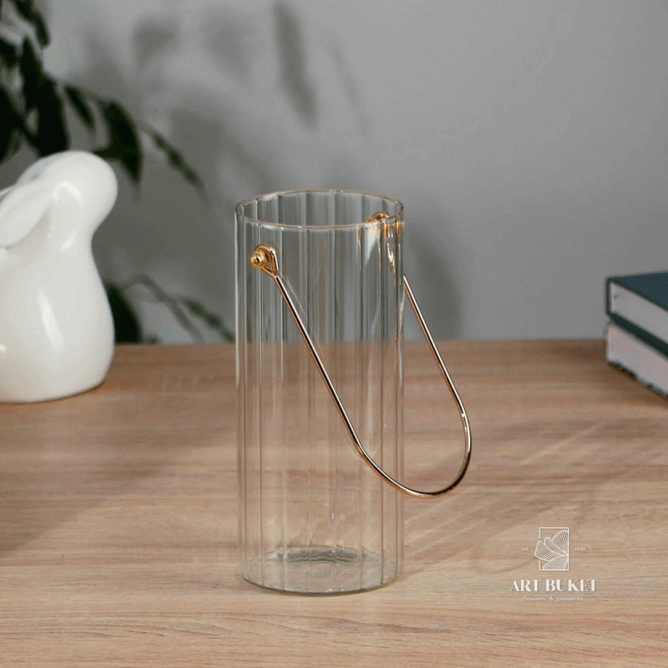 Ваза "Трубка 100 грани" (стекло), D12xH25 см, с ручкой Прозрачный (H-25, D-10, Прозрачный)