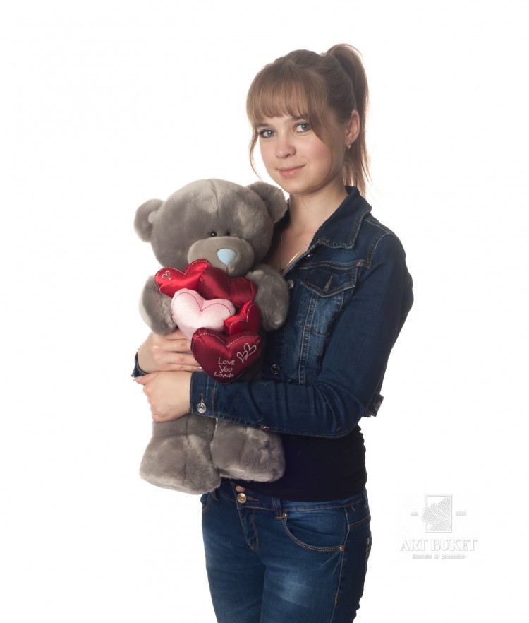 Тедди велюровый с сердцами