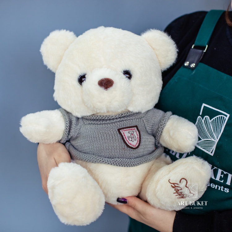 Медведь сидячий бежевый 30 см