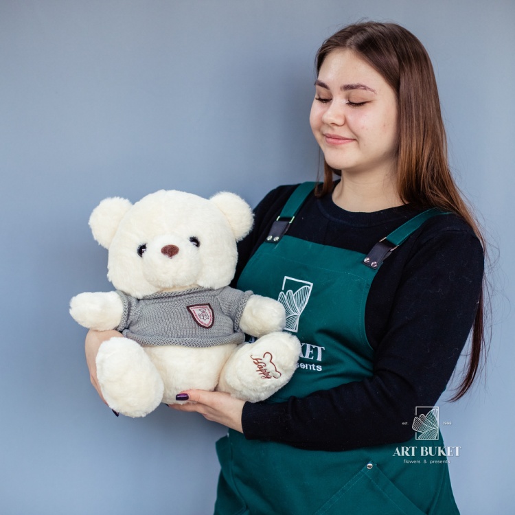 Медведь сидячий бежевый 30 см