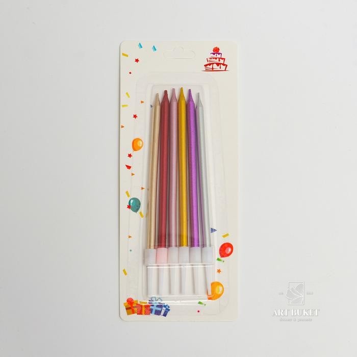 Свечи в торт "Вечеринка", 14 см, 6 шт, высокие, металлик МИКС