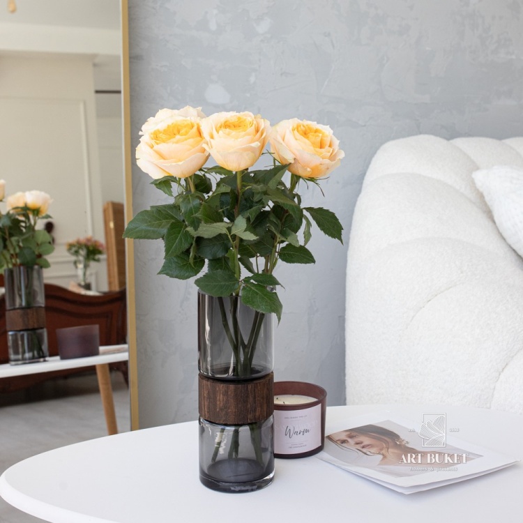 Ваза "Wood a tube" (дерево, стекло), D10xH25 см Серый