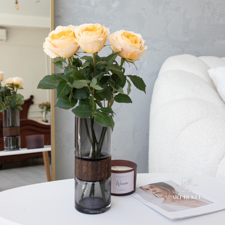 Ваза "Wood a tube" (дерево, стекло), D10xH25 см Серый