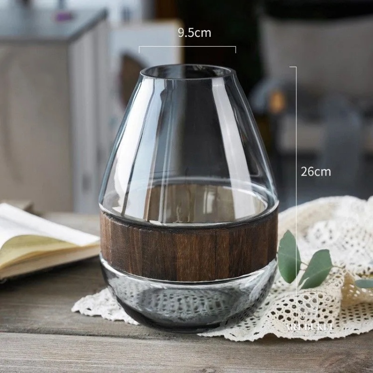 Ваза "Wood ring" (дерево, стекло), D15xH24 см Серый