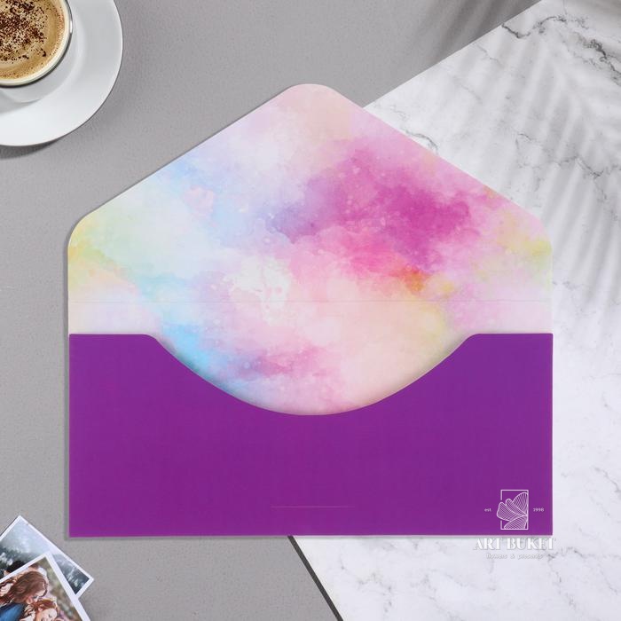 Конверт для денег "Поздравляем с Днем рождения!" софт тач, тиснение, фиолетовый цвет, 9х19 с 