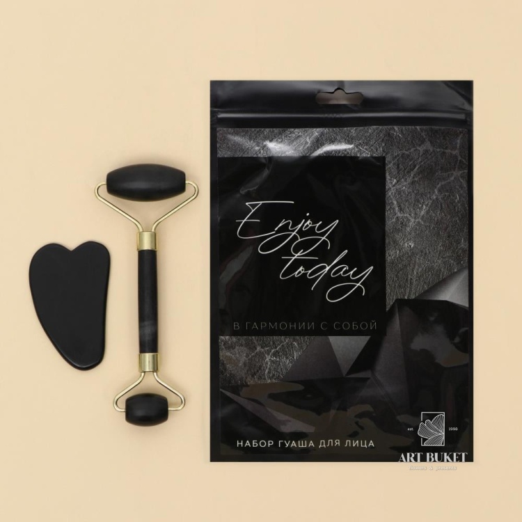 Массажер для лица, гуаша набор «Enjoy», антраконит 14,2 х 5,5 см