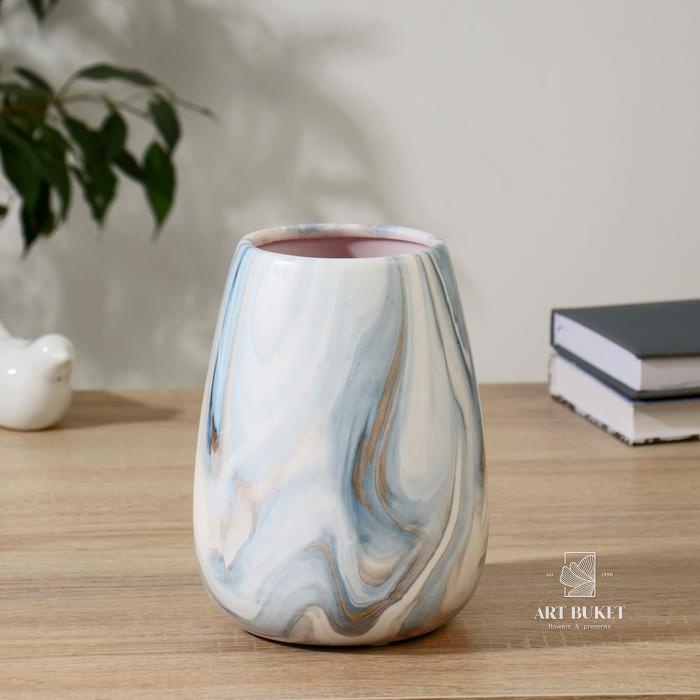 Ваза керамика настольная "Марика" h-18 см d-9,5 см, бело-голубой         