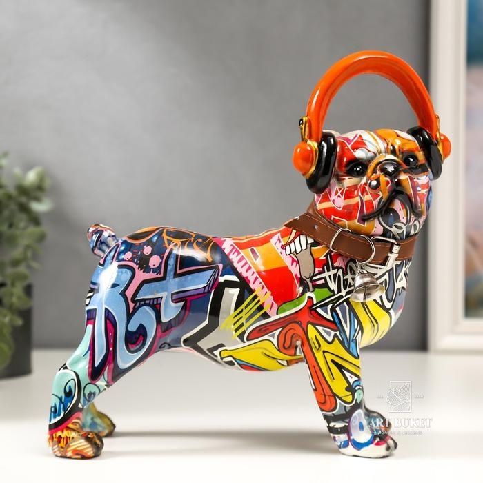 Сувенир "Бульдог в наушниках, расписанный граффити" 24,5х21х8,5 см   