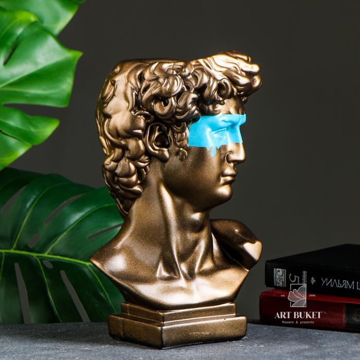 Кашпо - органайзер "Бюст Давида с маской" большой, бронза, бирюзовый, 28см 