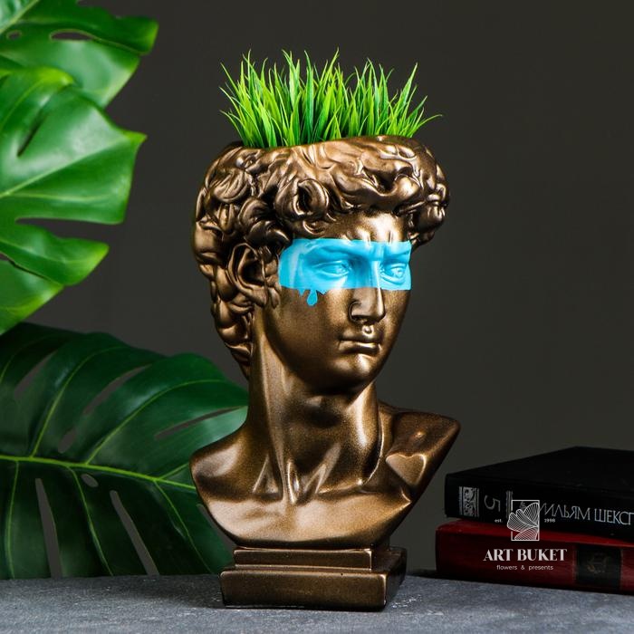 Кашпо - органайзер "Бюст Давида с маской" большой, бронза, бирюзовый, 28см 
