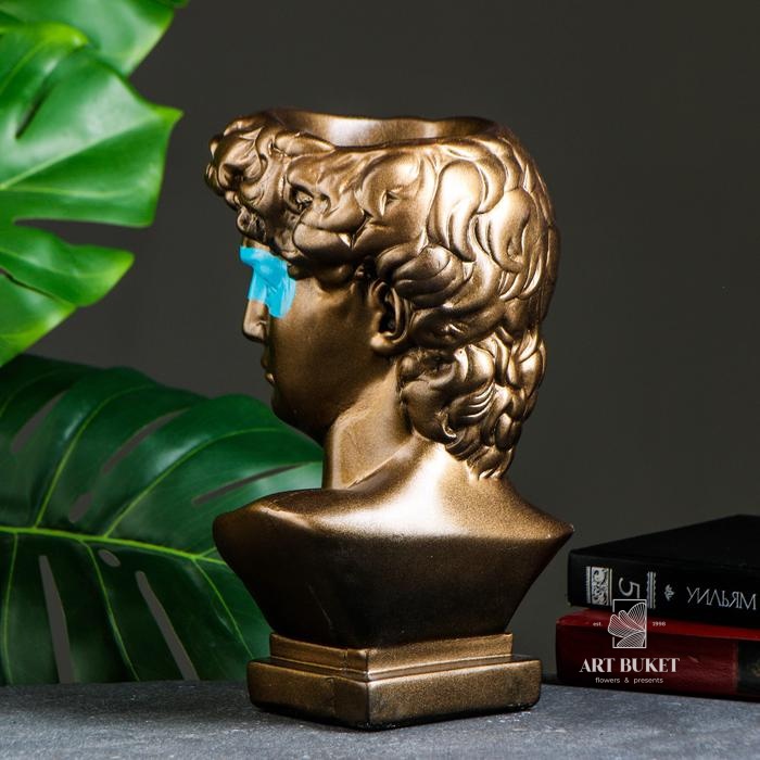 Кашпо - органайзер "Бюст Давида с маской" большой, бронза, бирюзовый, 28см 