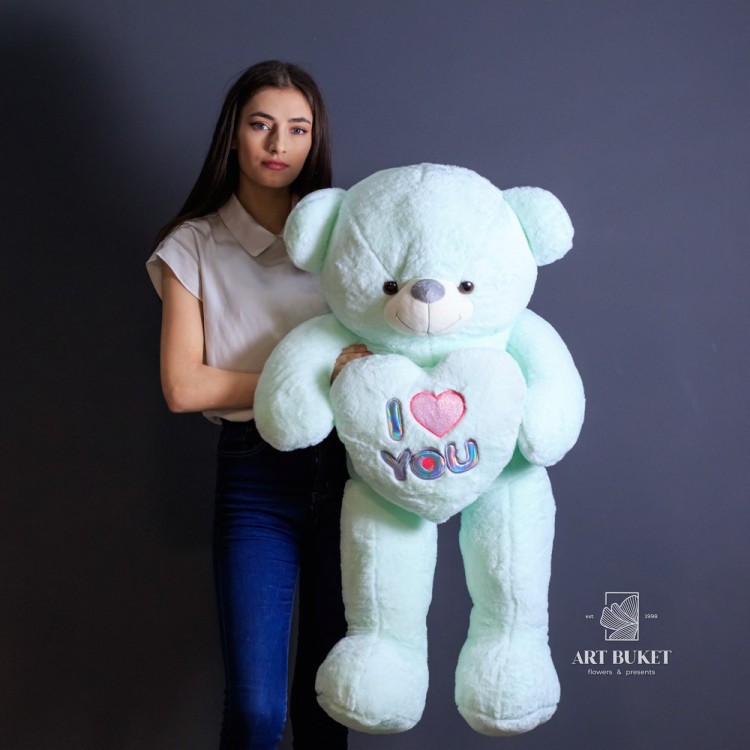 Большой медведь мятный на сердце I Love YOU 