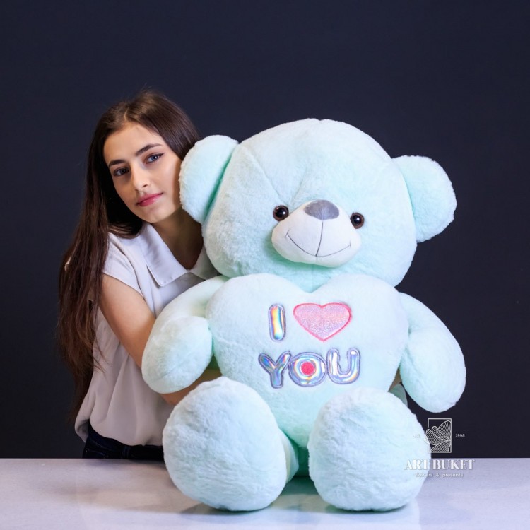 Большой медведь мятный на сердце I Love YOU 