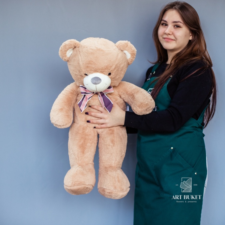 Медведь меховой с бантом светло-коричневый 70 см