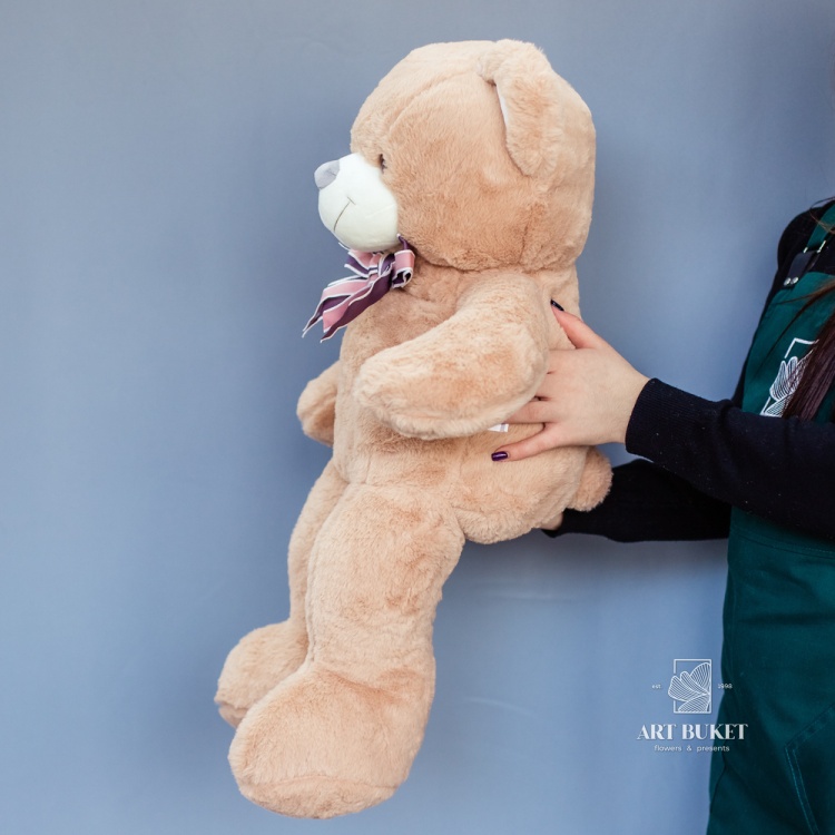 Медведь меховой с бантом светло-коричневый 70 см