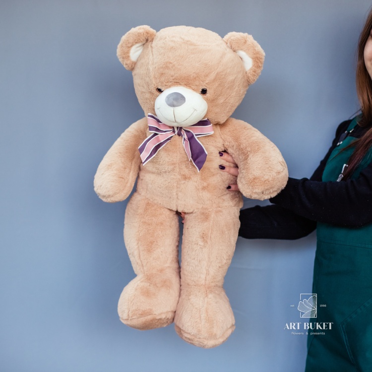 Медведь меховой с бантом светло-коричневый 70 см