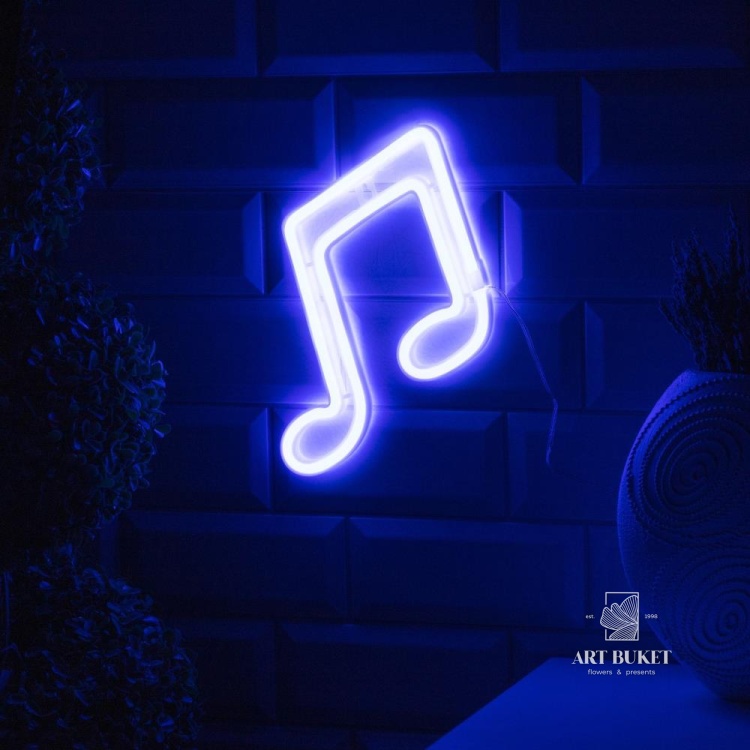Неоновая вывеска «Ноты» 19 × 21 см, батарейки ААх3 (не в комплекте), USB, свечение голубое
