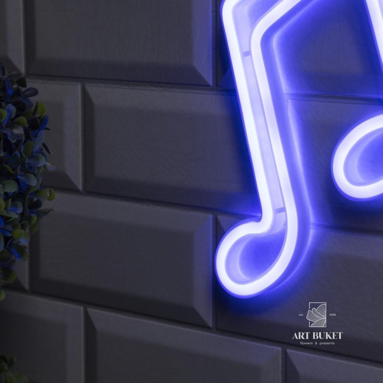 Неоновая вывеска «Ноты» 19 × 21 см, батарейки ААх3 (не в комплекте), USB, свечение голубое