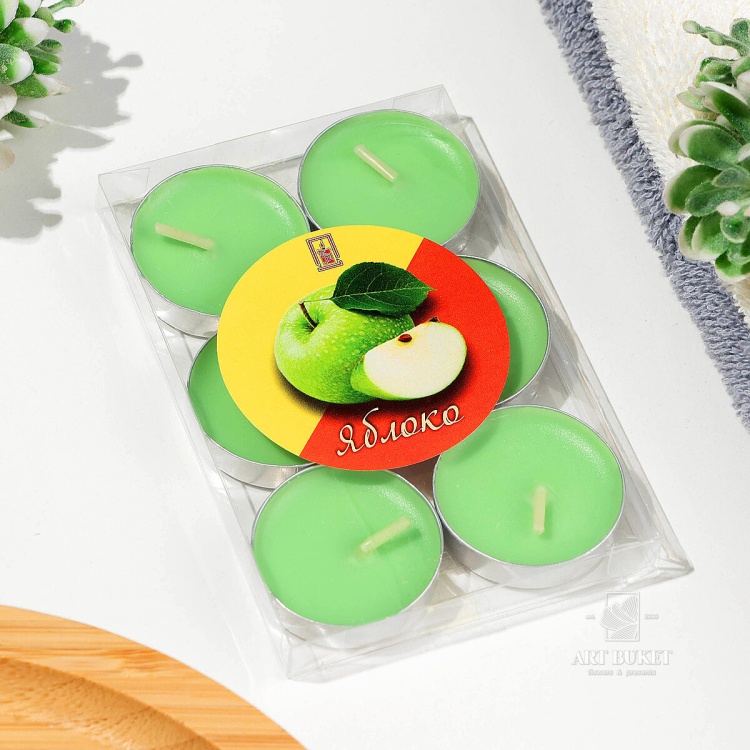 Набор свечей ароматических чайных 6 шт., яблоко