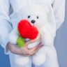 Медведь стоячий с сердцем 35 см белый