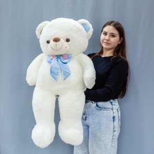 Медведь белый с голубым бантом 90 см