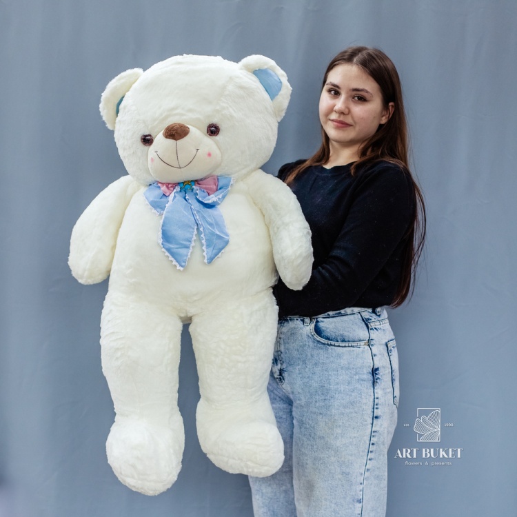 Медведь белый с голубым бантом 90 см