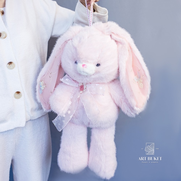 Зайка с длинными ушами 50 см розовый