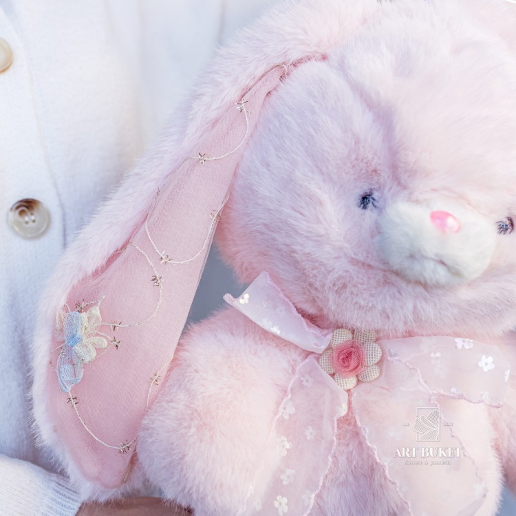 Зайка с длинными ушами 50 см розовый