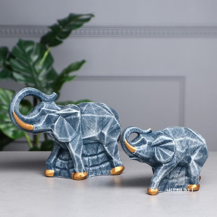 Набор статуэток "Пара слонов", камень, синий 