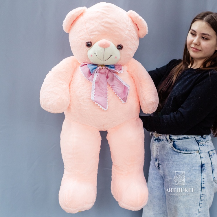 Медведь розовый с розовым бантом 90 см