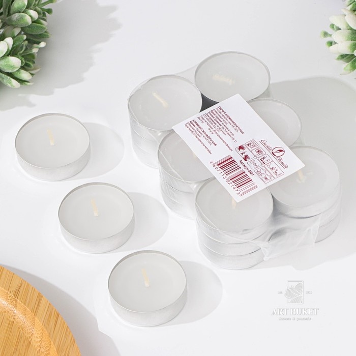 Набор свечей чайных, 3.8×1 см, 2 ч, 9 г, 18 шт., белый