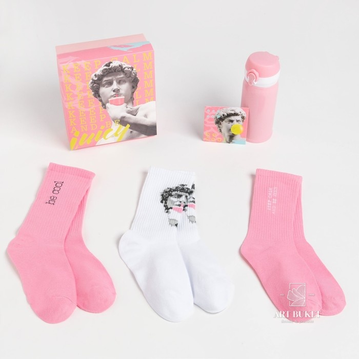 Подарочный набор термос и носки 3 пары KAFTAN "Keep calm", р. 36-39 (23-25 см) 