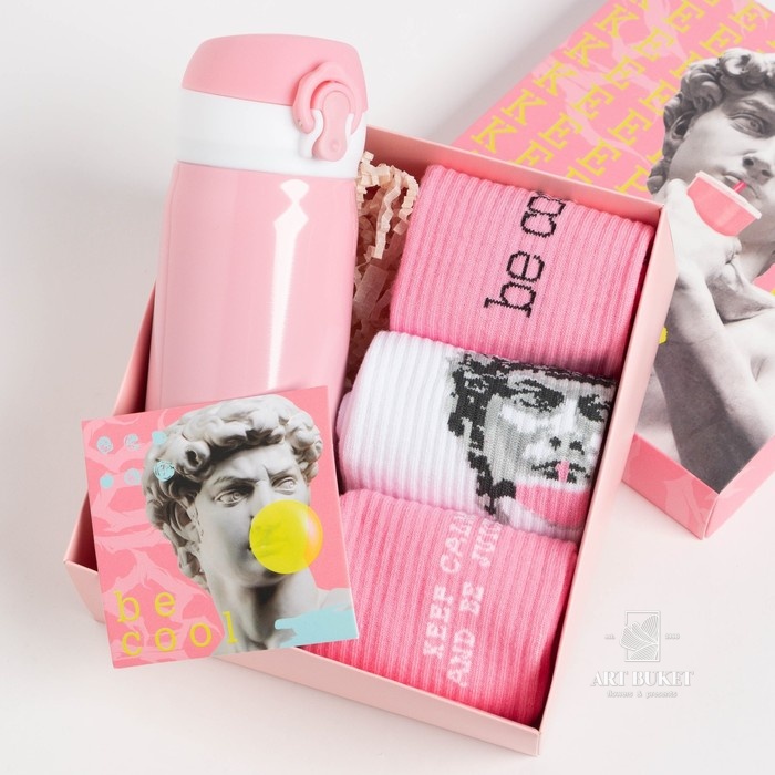 Подарочный набор термос и носки 3 пары KAFTAN "Keep calm", р. 36-39 (23-25 см) 