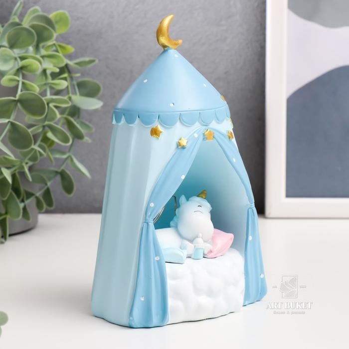 Сувенир свет "Спящий единорог в шатре" голубой 16х9,5х9,5 см   