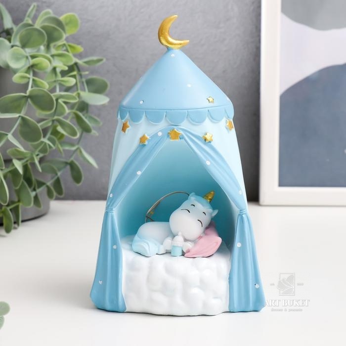Сувенир свет "Спящий единорог в шатре" голубой 16х9,5х9,5 см   