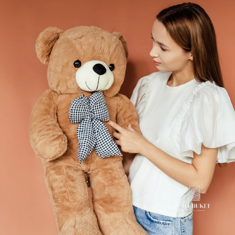 Медведь с клетчатым бантом средний