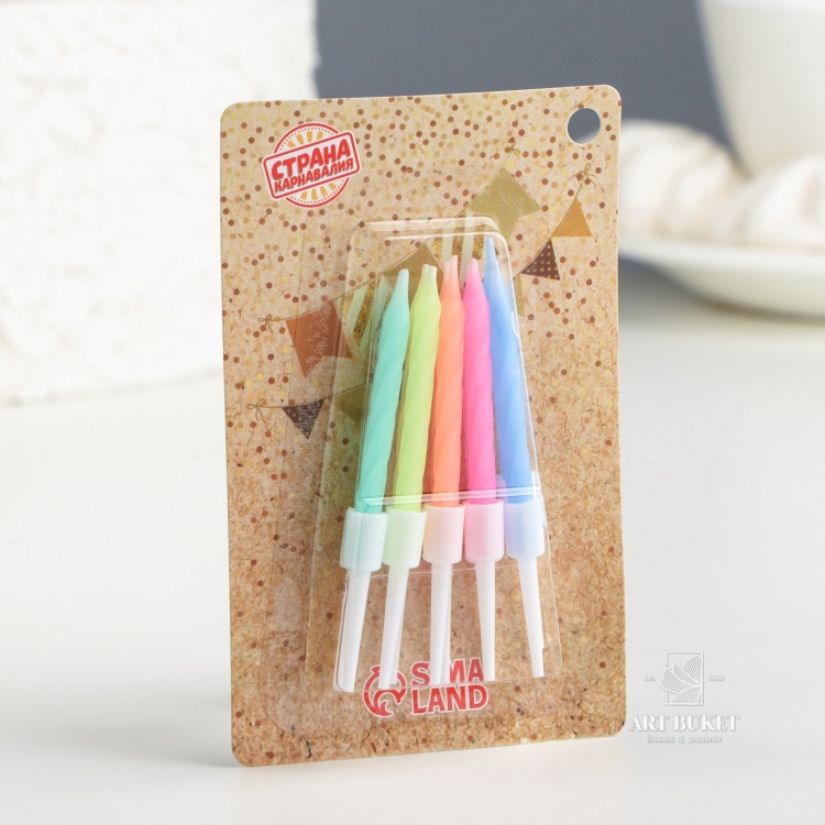 Свечи для торта "Неон", 7 см, 10 шт, разноцветные