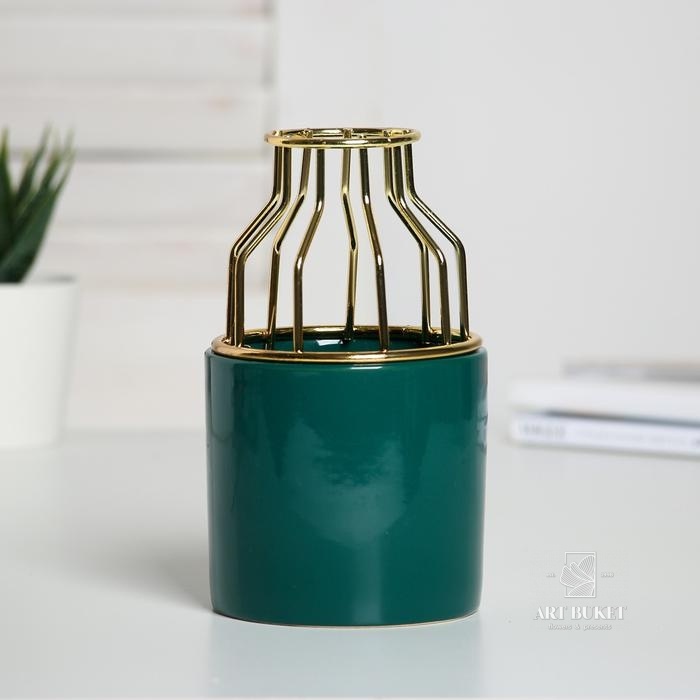 Ваза керамическая с деколью изумрудная «Счастье внутри нас», 14,3 х 8 см   