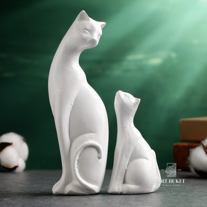 Фигура "Котики" белые, набор 2шт, 16/10см 