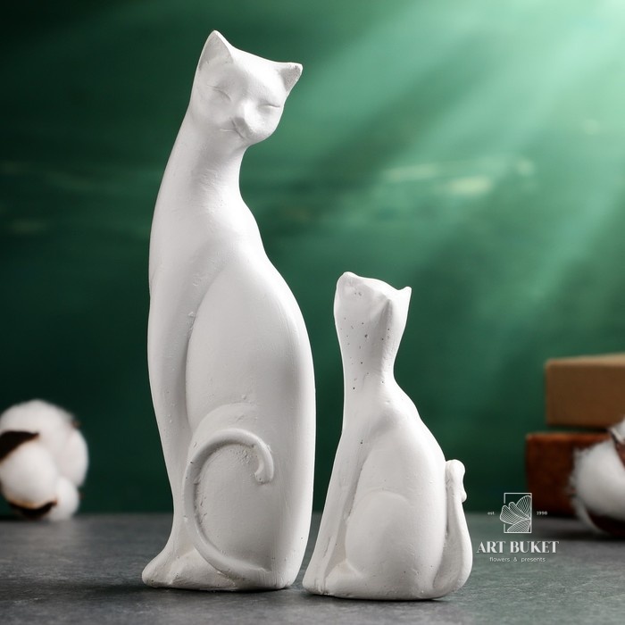 Фигура "Котики" белые, набор 2шт, 16/10см 
