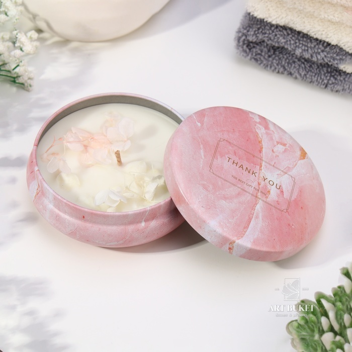 Свеча ароматическая из соевого воска с сухоцветом "Свежий нектарин", 3х8,5 см, 110 г 