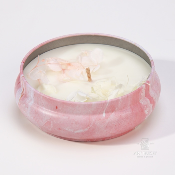 Свеча ароматическая из соевого воска с сухоцветом "Свежий нектарин", 3х8,5 см, 110 г 