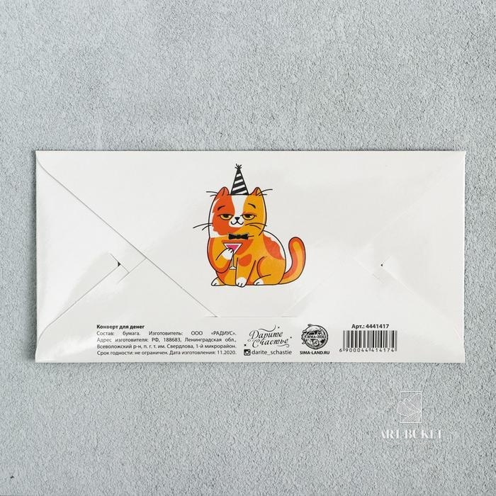 Конверт для денег «С Днём рождения!» от кота, 16.5 × 8 см