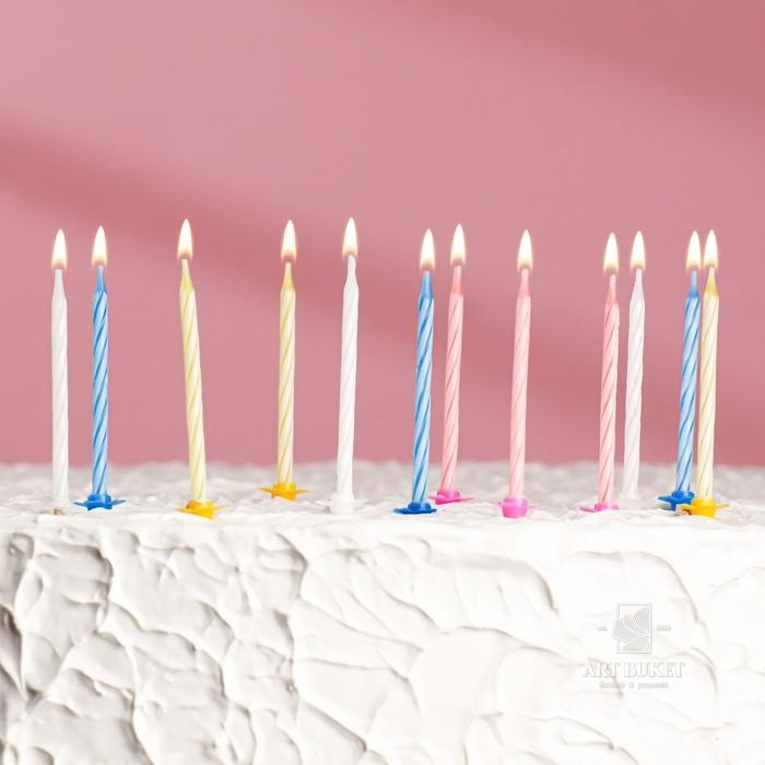 Свеча для торта «Яркая полоска» (набор 24 шт и 12 подставок)