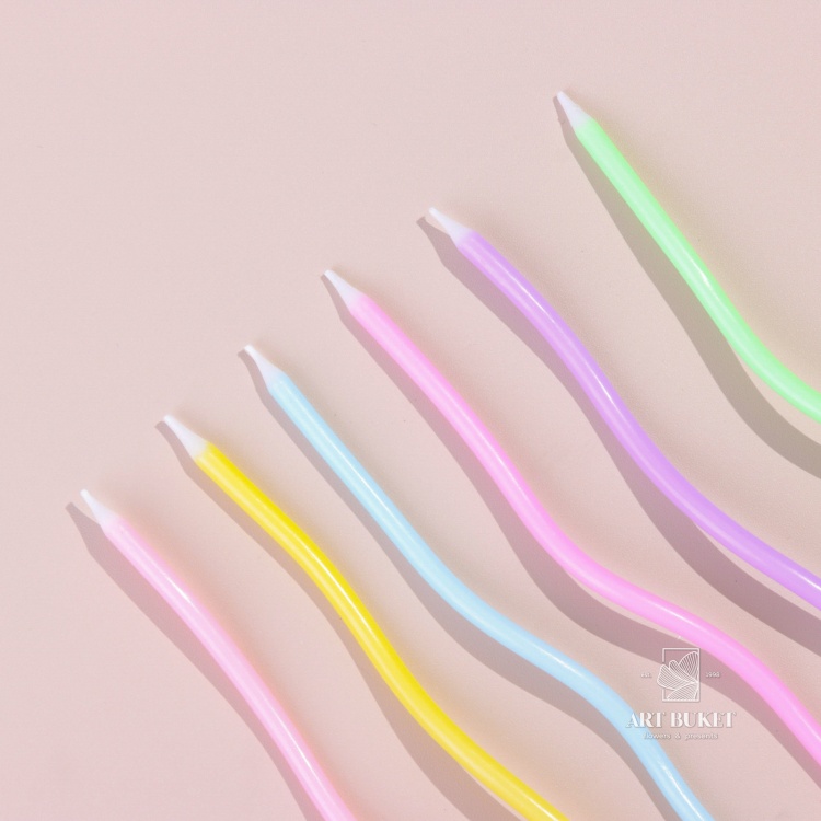 Свечи в торт коктейльные витые "С днем рождения", 6 шт, 16,5 см, разноцветные