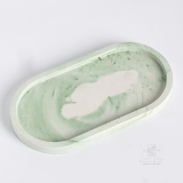 Свеча в бетоне с соевым воском на подставке, деревянный фитиль, бело-зеленая