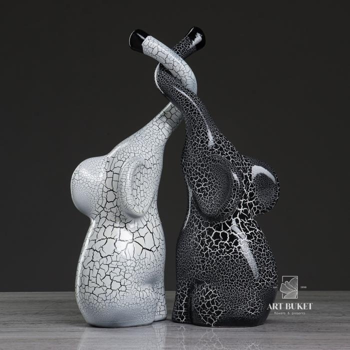 Набор статуэток "Слоны Инь-Янь № 2", кракелюр, бело-чёрный 