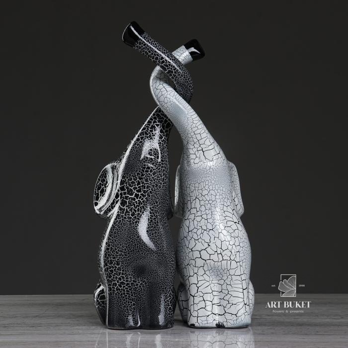 Набор статуэток "Слоны Инь-Янь № 2", кракелюр, бело-чёрный 